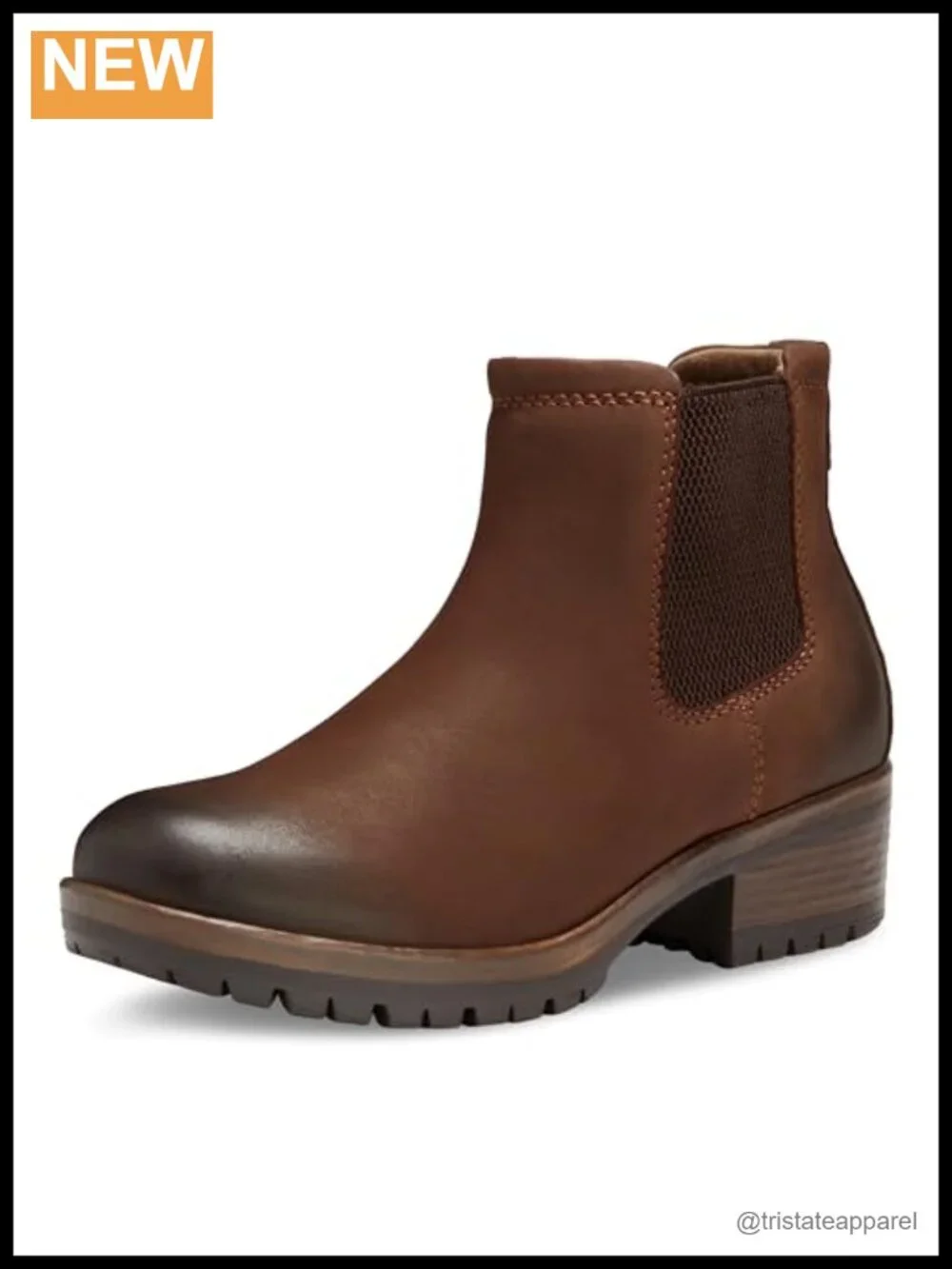 Women's Ankle Chelsea Boots Water Resistant Leather Pull On Block Heel